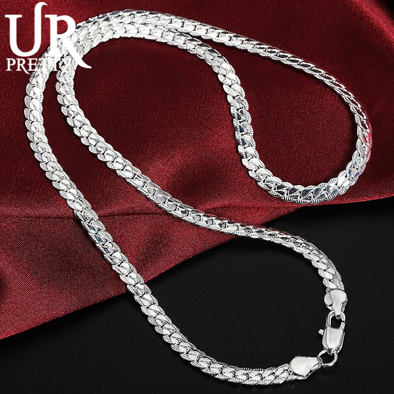 

URPRETTY Hot Sale 925 Sterling Silver 5mm Fine Sideways Necklace 20Inch Chain For Woman Men Fashion Wedding Engagement Jewelry