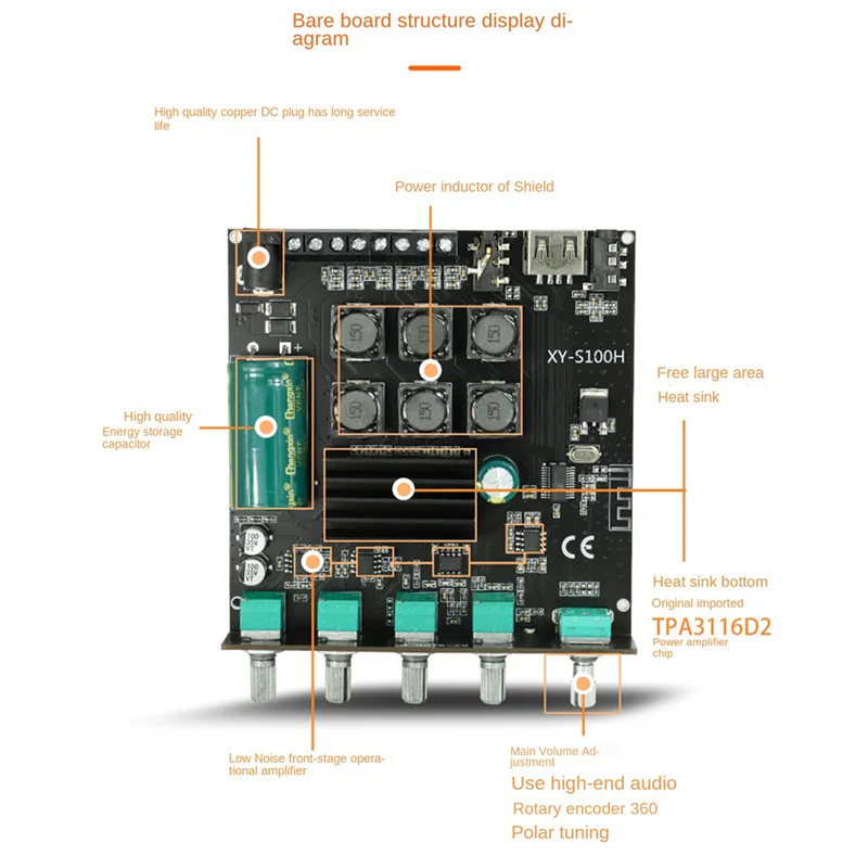 Плата усилителя Bluetooth TPA3116D2 50 Втx2 + 100 Вт