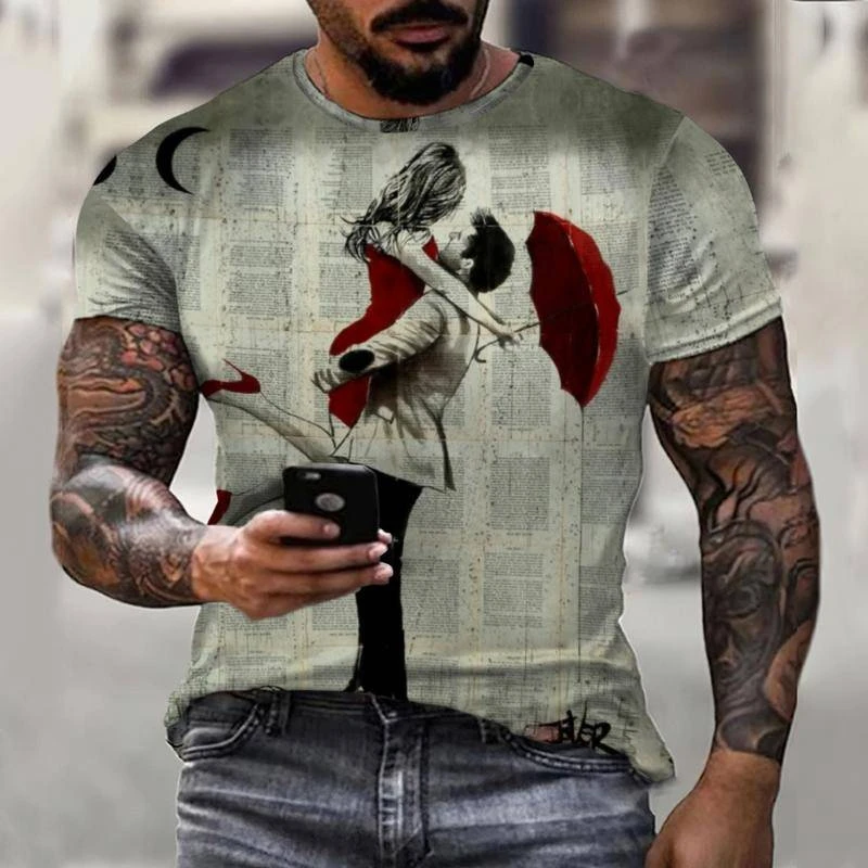 

Love Art 3D Print T-Shirt Men's Vintage Harajuku Street Short Sleeve Unisex O Neck Mens