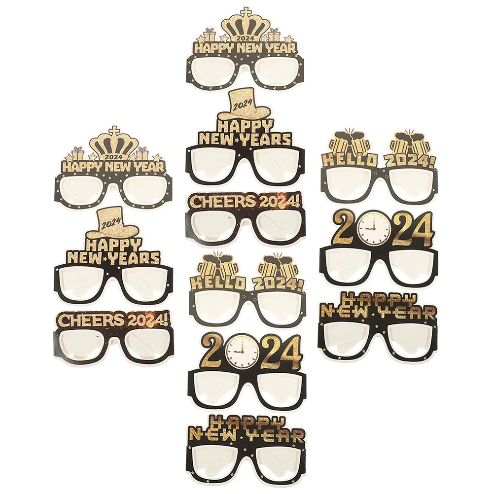 

12pcs New Year Eyeglasses 2024 New Year Theme Paper Glasses Photo Props Party Favors