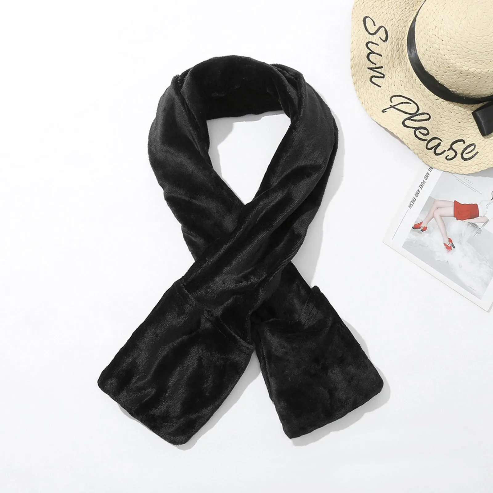 

Throws Warm Heating Cushion USB Electric Blanket Heated Scarf Flannel Shawl Black Scarf Men Thick Travel Scarf Hidden Pocket