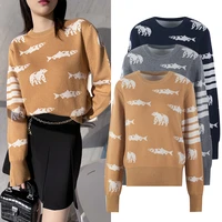 30 wool high end college style four bar fish bear jacquard animal tb shirt sweater long sleeved pullover