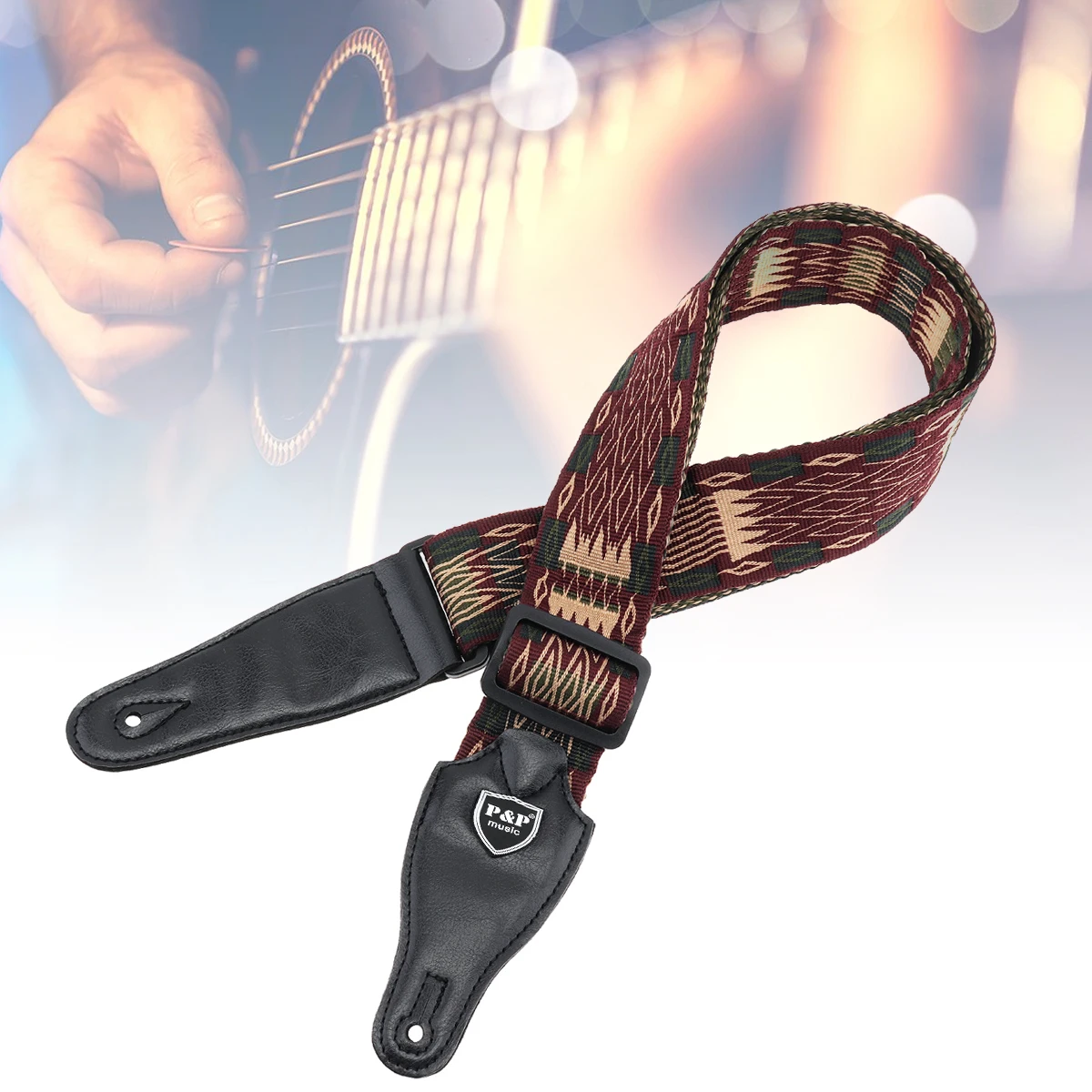 

Adjustable Guitar Strap PU Leather Head Pure Cotton National Style Guitar Belt for Acoustic Electric Guitar Bass Accessories