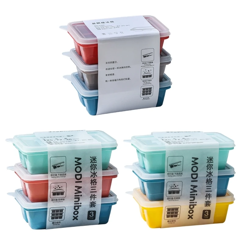 

3x Ice Cube Tray Maker Silicone Molds with Lid Reusable Household Ice Tray Dropship