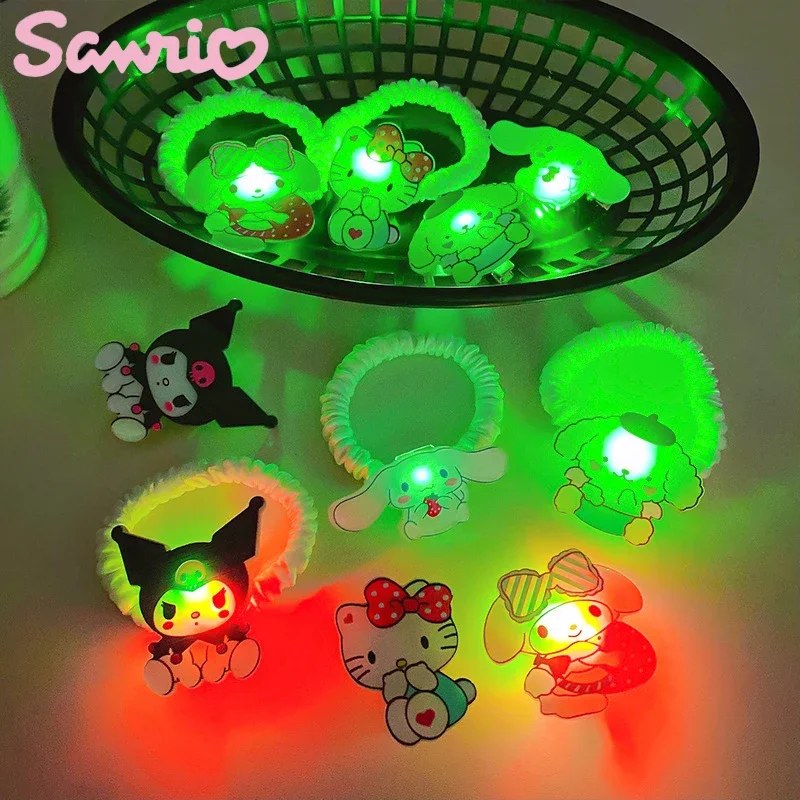 

Sanrio Hello Kitty Kuromi Cartoon Light Up Hair Clips Halloween Cute Children Duckbill Clip High Ponytail Small Intestine Circle