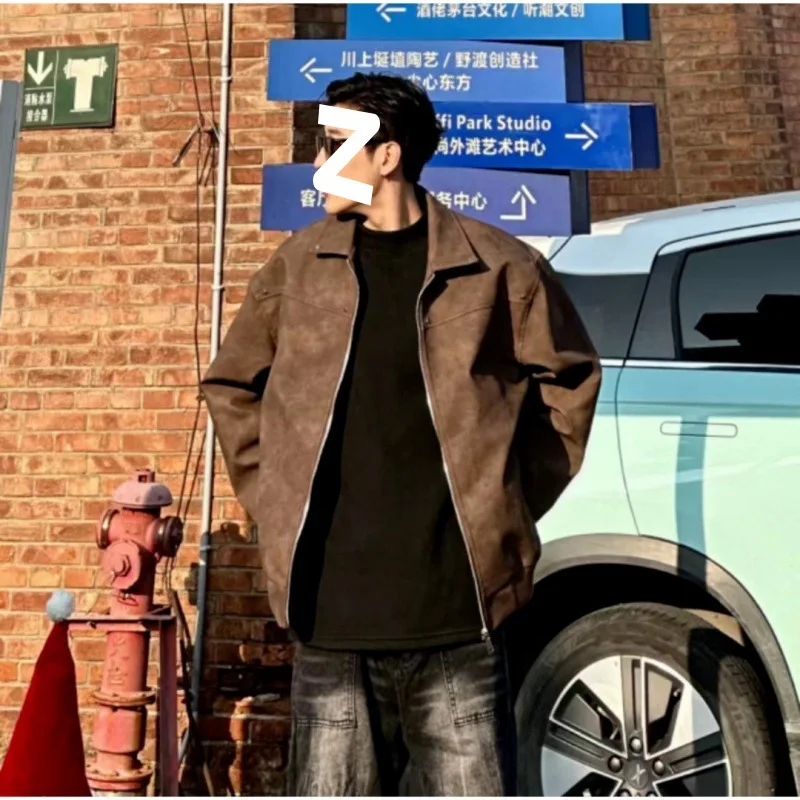 American vintage Outerwear Men's Spring and Autumn New Loose Fashion Brand Pu Shuai High Sense Motorcycle Clothing Jacket Top...