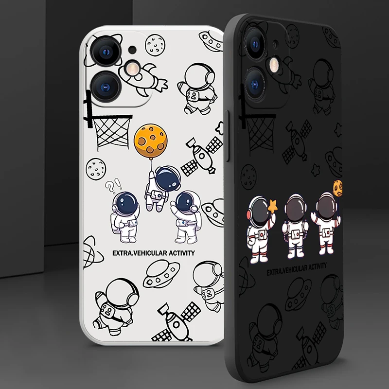 

Liquid Silicone Protective Case For iPhone 11 13 12 Pro Mini 6 6s 8 7 Plus SE 2020 XR X XS Max Cute Astronaut Phone Coque Funda