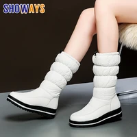 2022 winter women snow boots flat heels casual travel ladies white black genuine leather down fur wedge platform mid calf boots