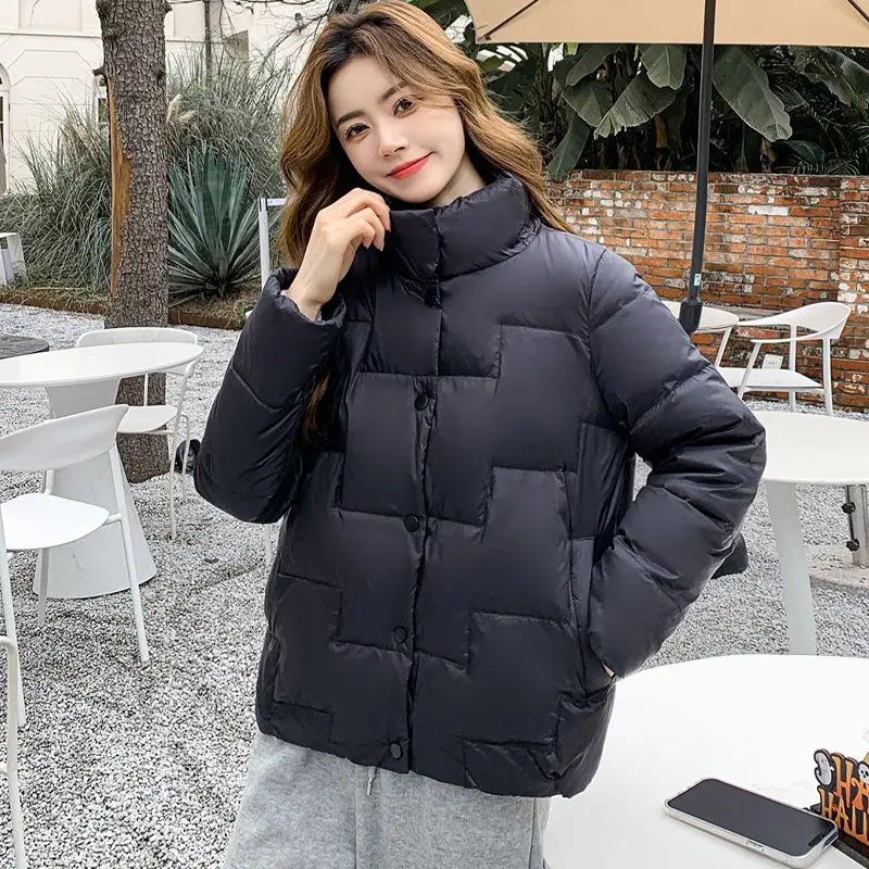 2023 Winter Down Coats Jacket Women Buttons Loose White Duck Down Coats Female Solid Thickening Warm Jackets Ladies Pockets M07