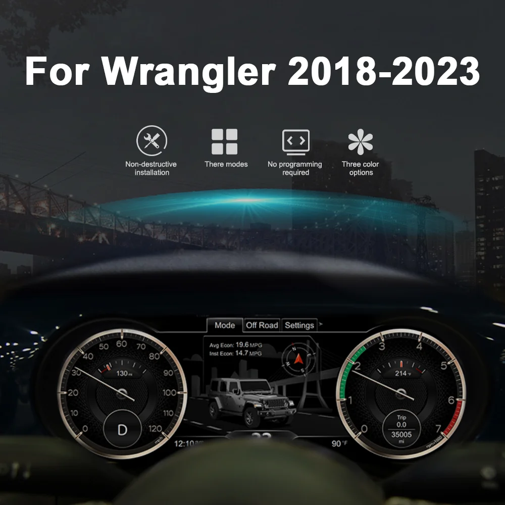 Фото 12,3-дюймовый цифровой кластерный одометр, экран для Jeep Wrangler 2018-2023, ЖК-дисплей, приборная панель, виртуальный измеритель скорости кабины, приборная панель автомобиля №1