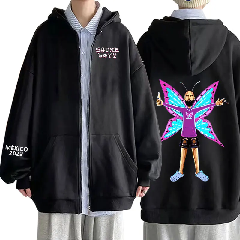 

American Rapper Eladio Carrion Zipper Hoodies Hip Hop Music Album Print Pullover Men Women Casual Cardigan Sweatshirt Oversized