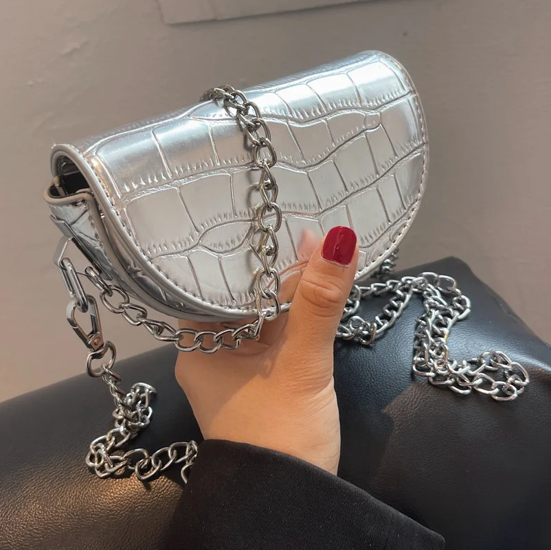 

European and American Popular Texture One-shoulder Chain Women's Bag 2022 New Summer All-match Stone Pattern Retro Saddle Bag