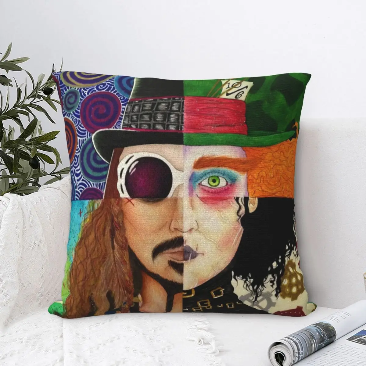 

Johnny Depp Character Collage Square Pillowcase Polyester Pillow Cover Velvet Cushion Decor Comfort Throw Pillow For Home Sofa