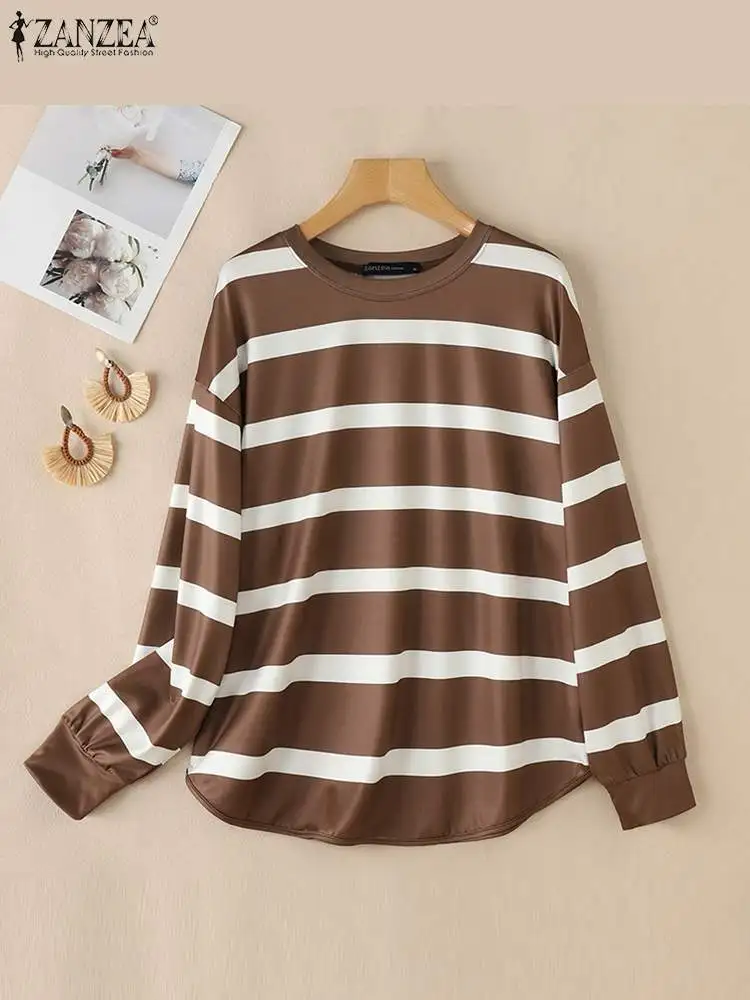 Женские полосатые Джемперы ZANZEA повседневные свободные пуловеры винтажные
