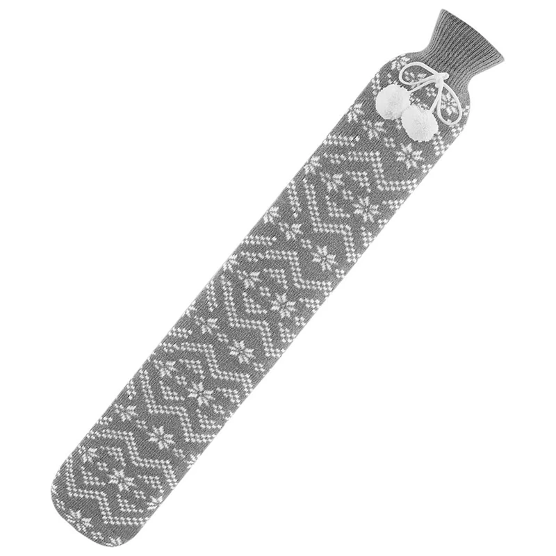 Hot Water Bottle- Bed Warm Waist Warm Back Hot Water Bottle Grey With Super Soft Fabric Knitted Cover Pure Natural Rubber