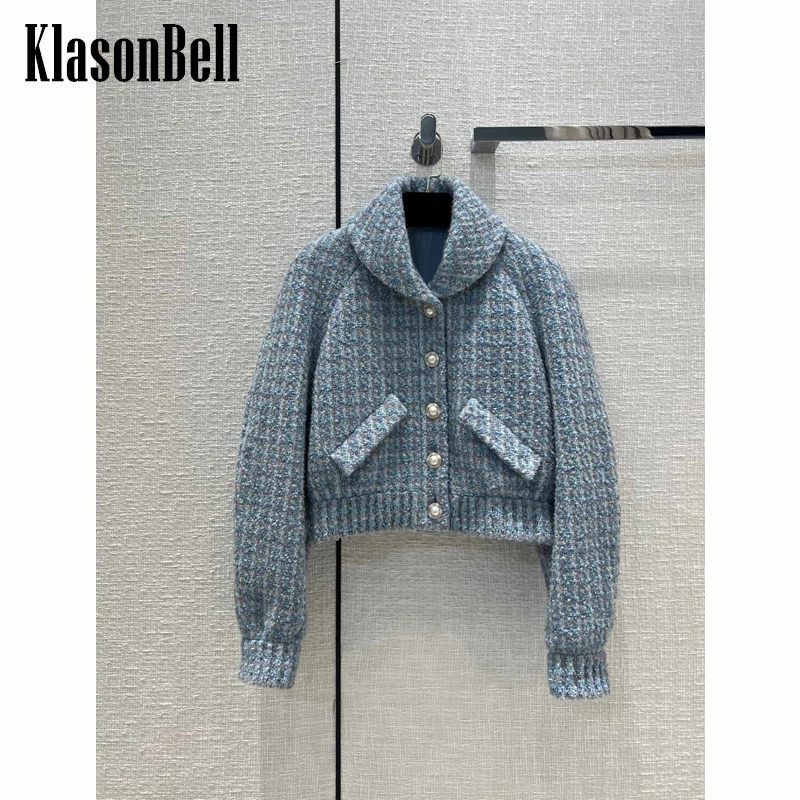 

10.8 KlasonBell Elegant Temperament Houndstooth Plaid Loose Short Wool Tweed Jacket Women