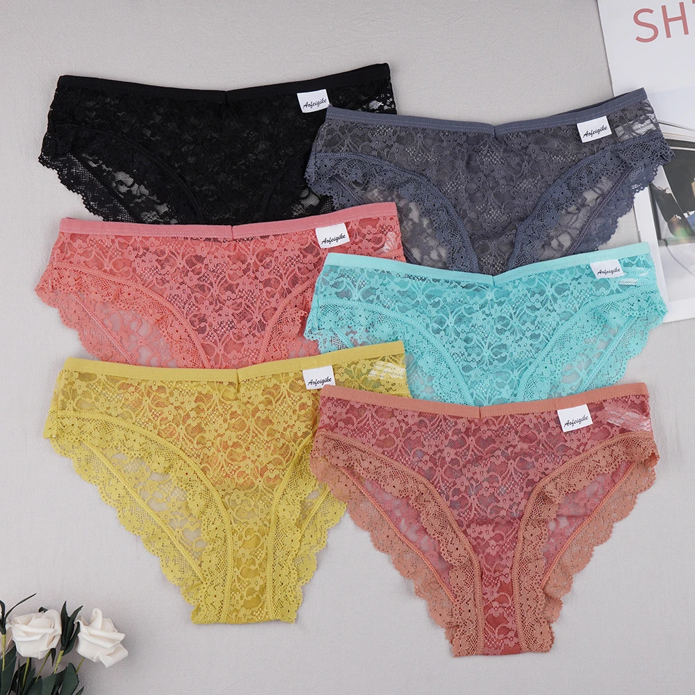 

3PCS/Lot Sexy Lace Panties Transparen Lingerie Female Underpants 6 Solid Color Soft Woman Briefs Intimates