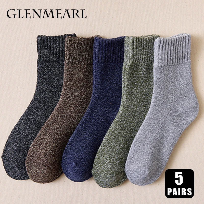 

5 Pairs Thicken Warm Men Socks High Quality Soft Cotton Wool Against Cold Snow Winter Christmas Gift Middle Tube Sock For Male