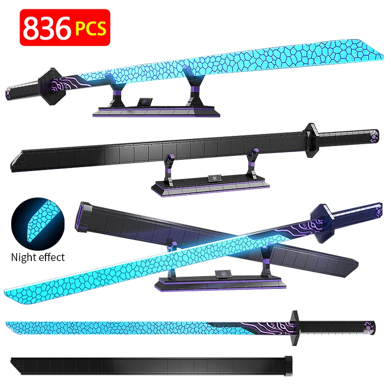 

836Pcs City Japanese-style Sword Famous Anime Demon Slayer Blade Building Blocks LED Lights Katana Weapon Bricks Toys for Kids