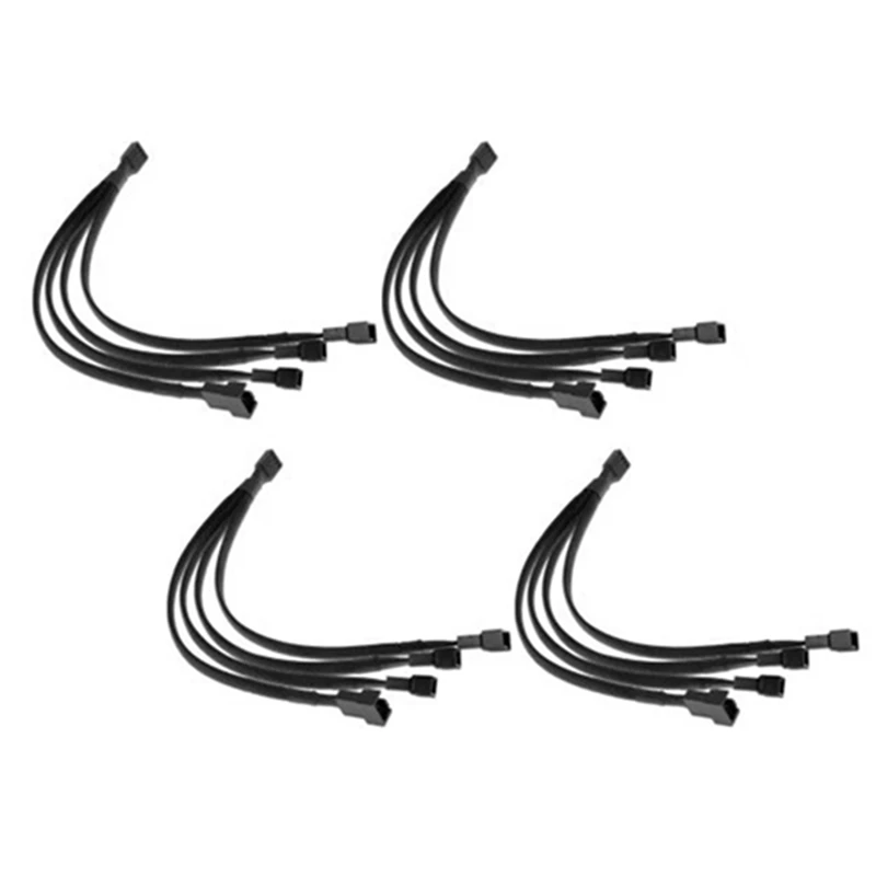 

4Pcs 4 Pin PWM Fan Splitter Cable Black Sleeved PC Case Fan Power Cable 1 to 4 Converter Braided Y Splitter Power Cable