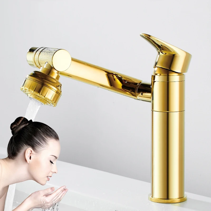 

Поворотный смеситель для раковины на 360 градусов, Золотой смеситель для ванной комнаты, смеситель для раковины с одной ручкой, смеситель для...