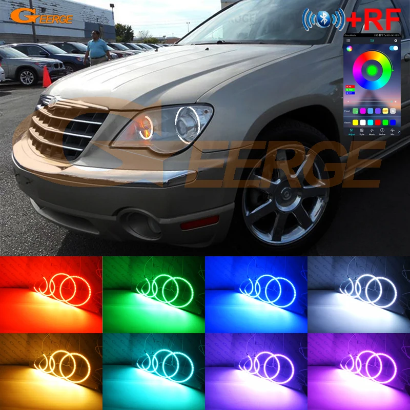 For Chrysler Pacifica 2007 2008 RF Remote Bluetooth-Compatible APP Multi-Color Ultra Bright RGB LED Angel Eyes Kit Halo Rings