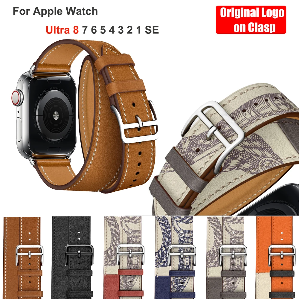 Enlarge Belt for Apple Watch Strap 8 7 6 5 4 3 2 1 SE Genuine Leather Bracelet Apple Watch Band 49 45 41 44 40 42 38