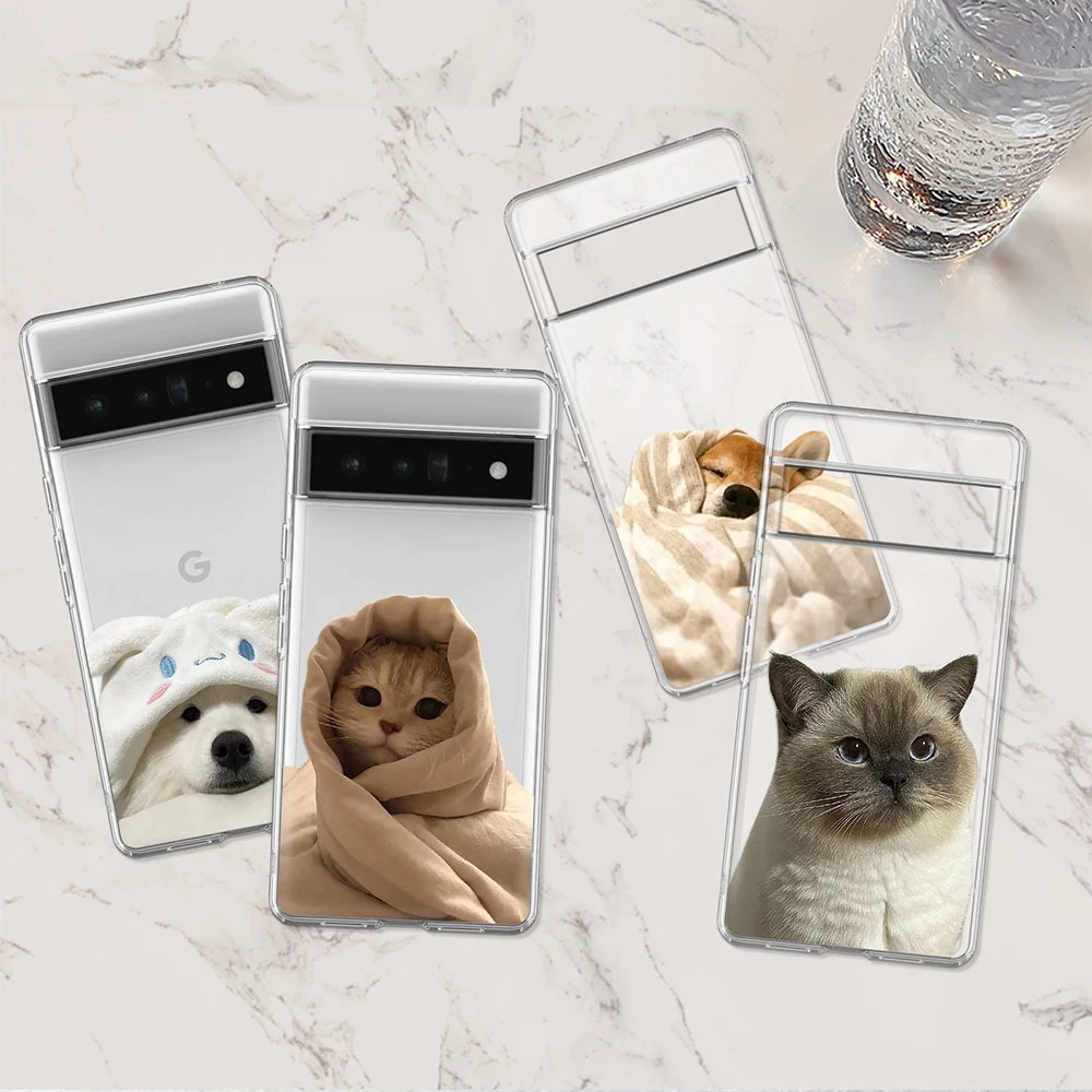 

Cute Funny Cat Case for Google Pixel 7a 7Pro 7 6a 6 6Pro 5 5a 5G 4XL 4 2 3XL 2XL 3 3a 3aXL 4a Transparent Soft TPU Cover Fundas