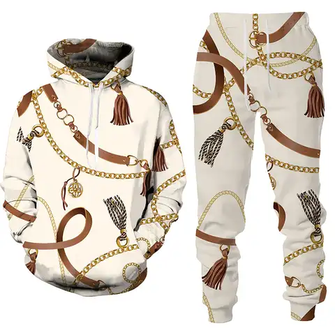 Autumn Winter Men Women Hoodie And Pants 2pcs Set Couple Outfits Fashion Printed Long Sleeve Sweatshirt Tracksuit Set Streetwear
