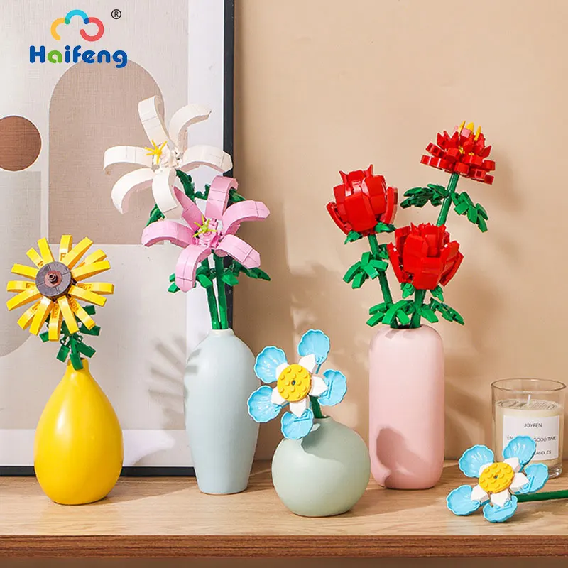 

Hot Blocks Flower Bouquet Toy For Home Decoration Family Interactive Building Toys for Girl Friend Simulation Rose Kit Set Gift