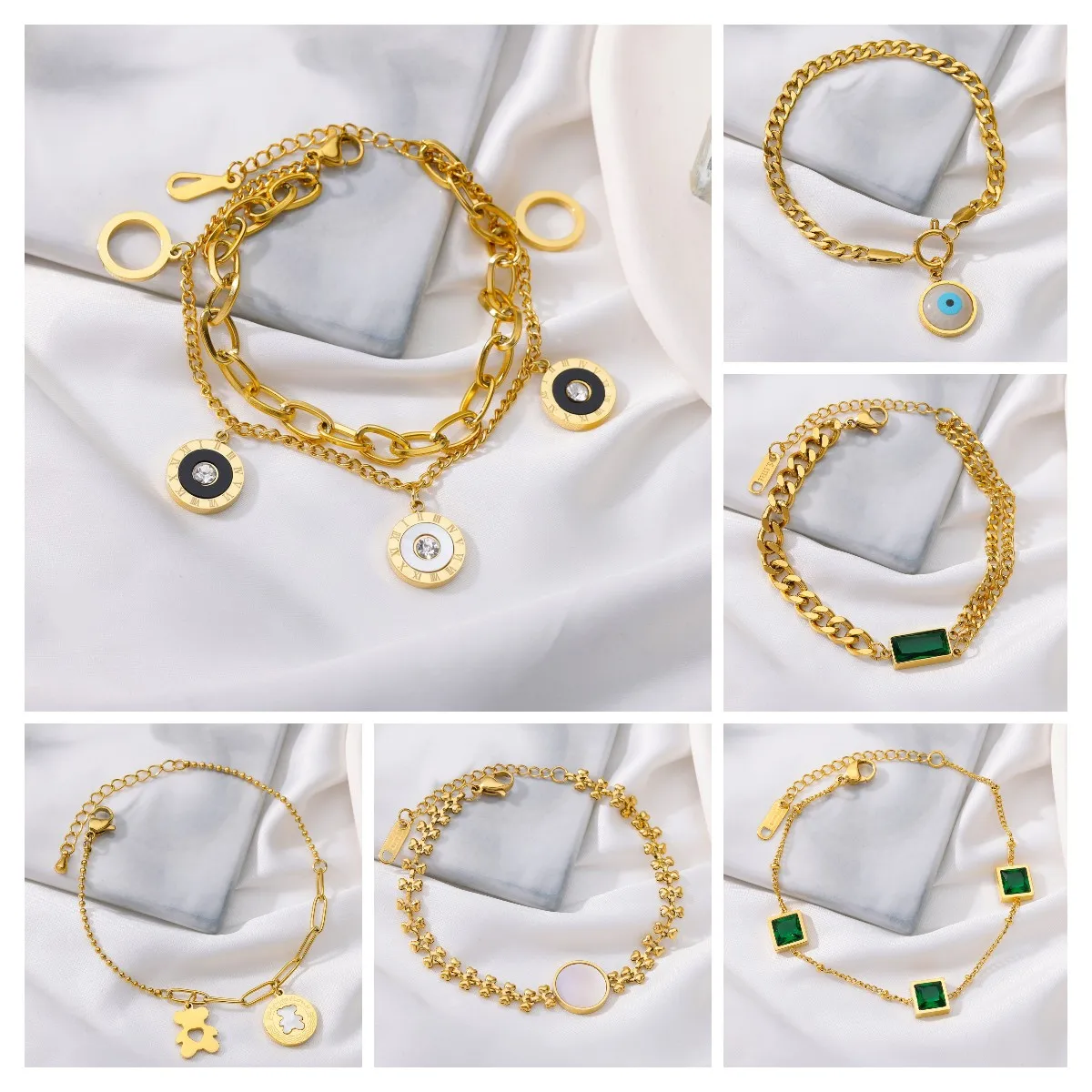 

New Punk Devil's Eye Stainless Steel Layered Golden Pendant Bracelet For Women Gothic Stone Pearl Bracelet Jewelry Gift