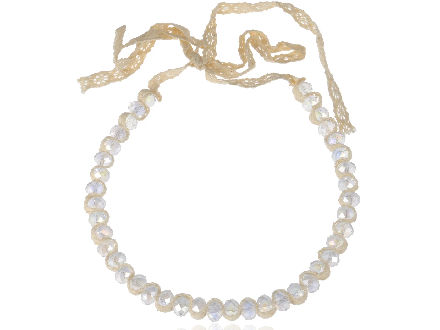 

Beautiful Elegant Large Clear Lace Beaded Crystal Rhinestone Ribbon Necklace