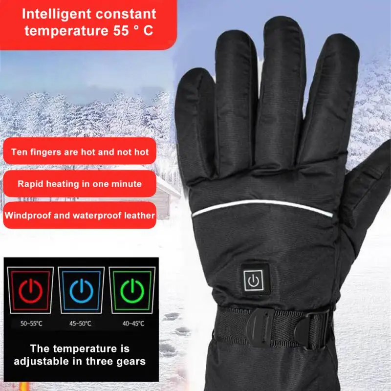

Лыжные перчатки с защитой от холода, водонепроницаемые зимние перчатки с электрическим подогревом, плотные теплые перчатки для сенсорных э...