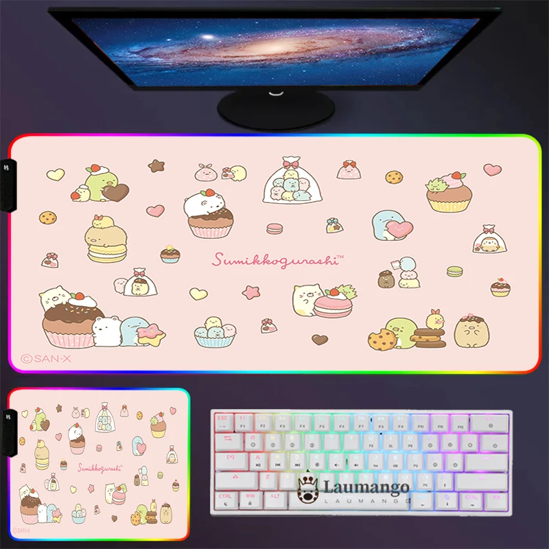 

Rgb Коврик Для Мыши Компьютерный светящийся игровой ПК с проводом милый светодиодный Большой подсветкой Sumikko Gurashi коврик для геймеров аниме с...