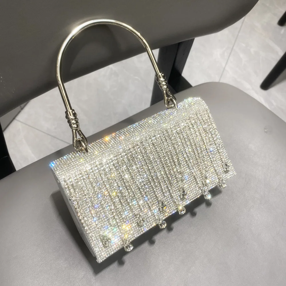 

Luxury Designer Crystal Shiny Rhinestones Diamond Evening Bag Bling Woven Shoulder Strap Dinner Purse Party Messenger Bag