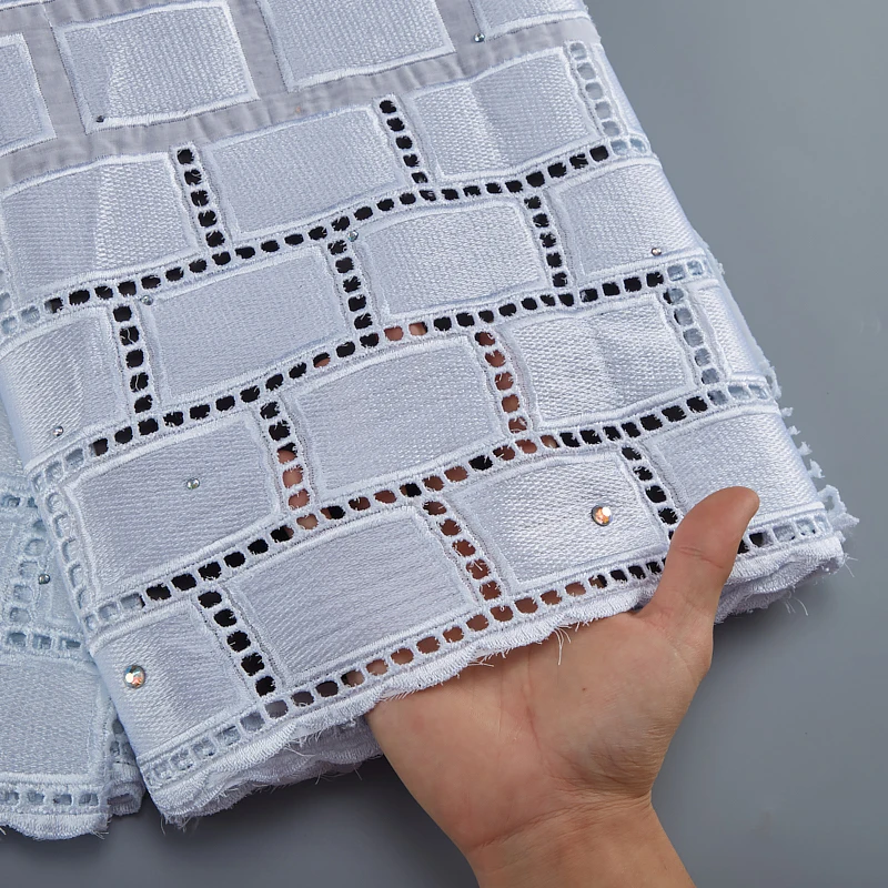 Швейцарская вуаль белая 5 ярдов Африканская Хлопковая кружевная ткань