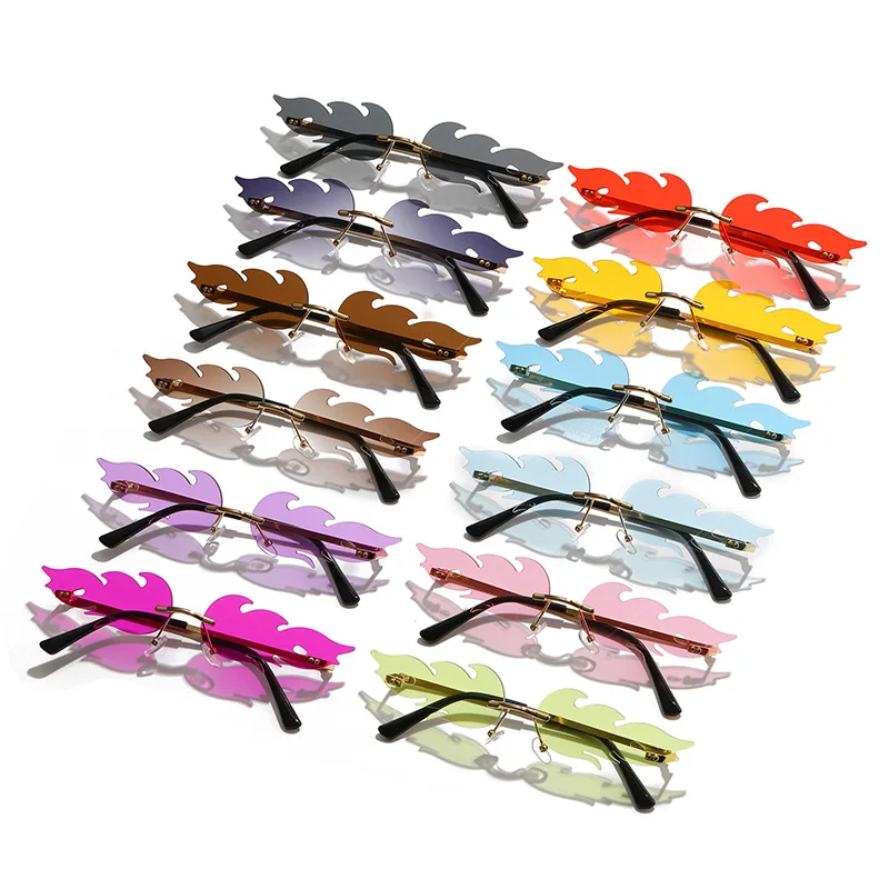

Luxury Rimless Fire Flame Sunglasses Unisex Fashion Cool Streetwear Wave Narrow UV400 Sun Glasses Eyewear for Women Men