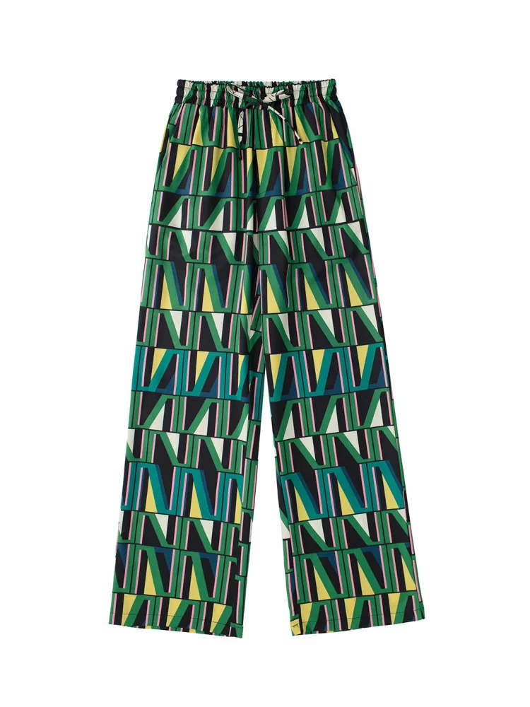 

Женские прямые брюки с принтом, Модные Винтажные уличные брюки с эластичным поясом и кулиской, одежда для лета 2022