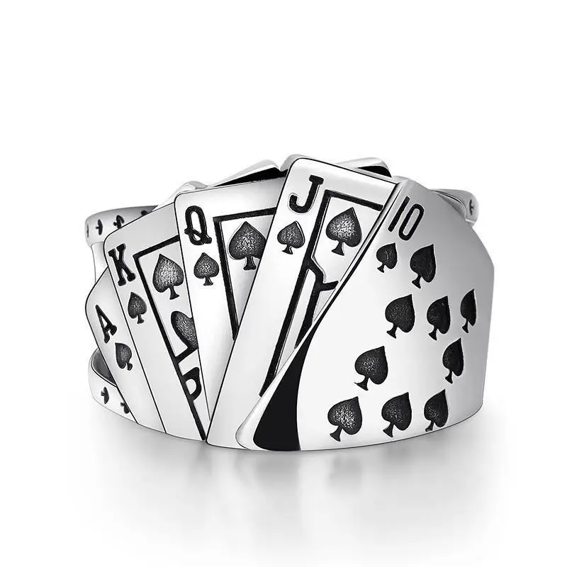 

Flush Straight Playing Card Adjustable Opening Ring Good Luck To Gambler