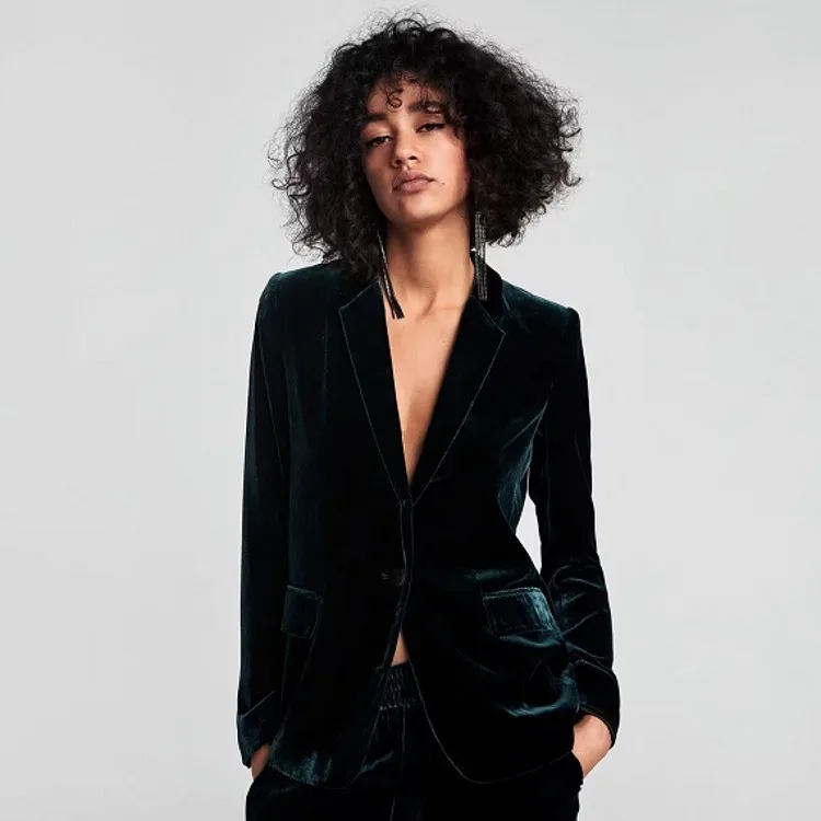 2023 Women Velvet Blazer Jacket One Button Female Performence Top Elegant Sexy Slim Fit Casual Lapel Work Office Jacket Clothing