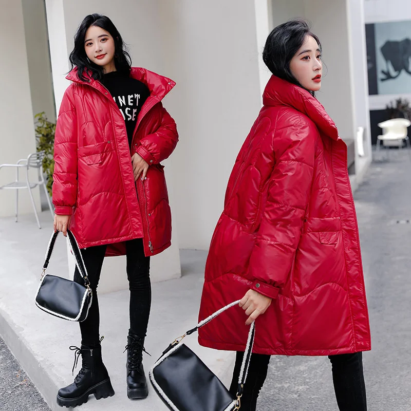 2023 New Winter Jacket Women's Parkas Long Down Cotton Jackets Glossy Female Hooded Cotton Padded Parka Waterproof Coat