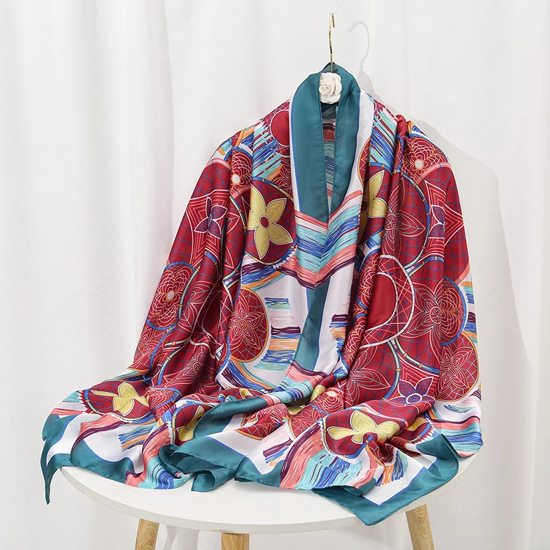 

Luxury Brand Silk Scarf Women Large Satin Shawl Pashmina Hijab Foulard Echarpe Design Print Lady Beach Stole Floral Head Scarves