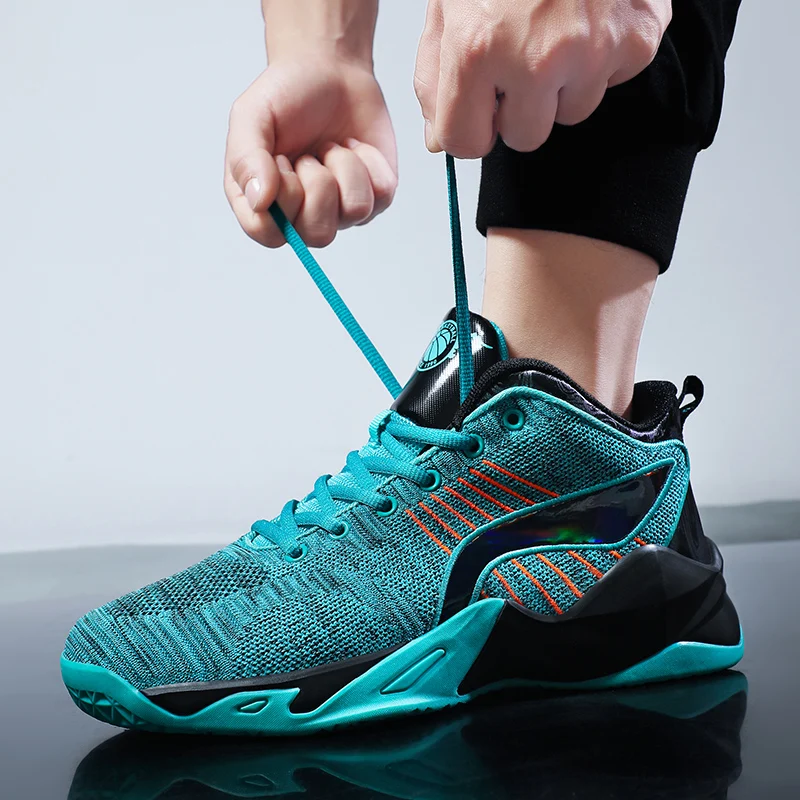 High quality non-slip wear resistance impact resistance breathable flying weaving mesh top basketball shoes