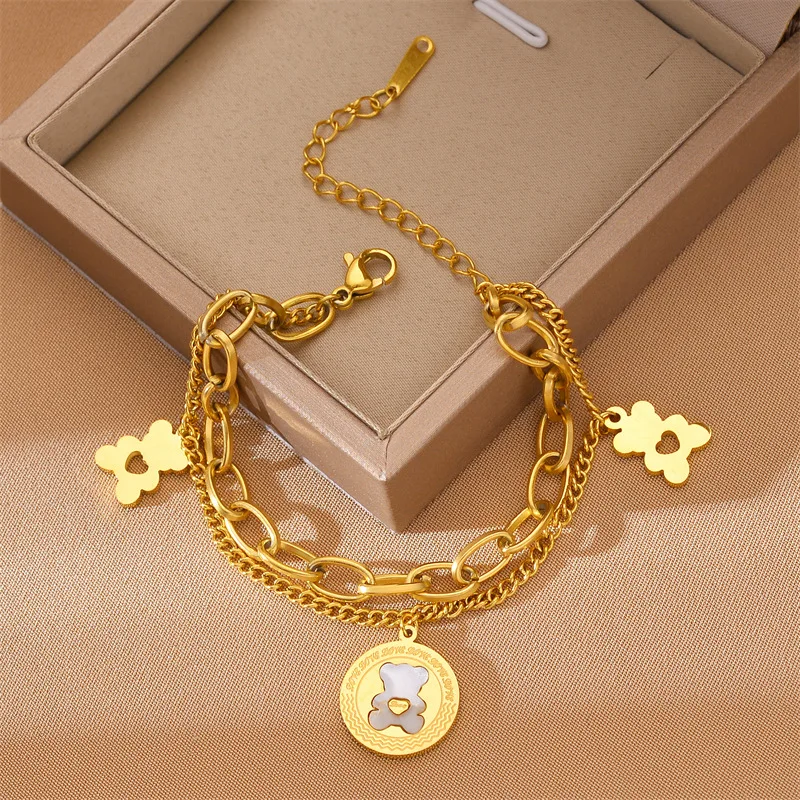 

316L Stainless Steel Punk 2 Layer Bracelet Simple Irregular Chain Gold Silver Colours Women Men Jewelry Couple Present