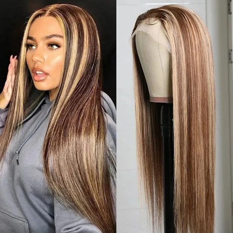 

Парик с эффектом омбре Hd, прозрачные кружевные передние парики, прямые волосы, медовый, светлый, цветной, на шнуровке спереди, парик без повр...