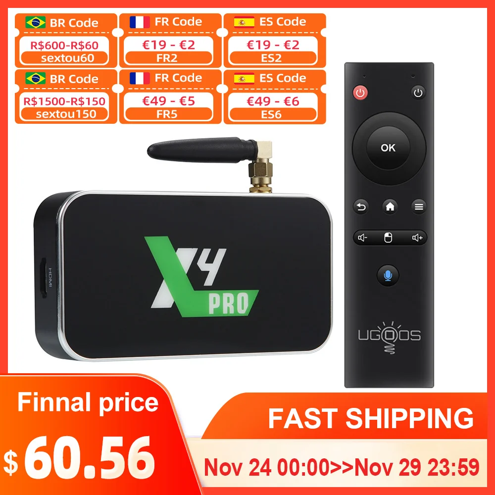 Ugoos X4 Pro TV BOX Android 11 Smart TV Box S905X4 DDR4 4GB 32GB Wifi 1000M X4 Cube X3 Pro S905X3 Android 9.0 TVBOX Set top box