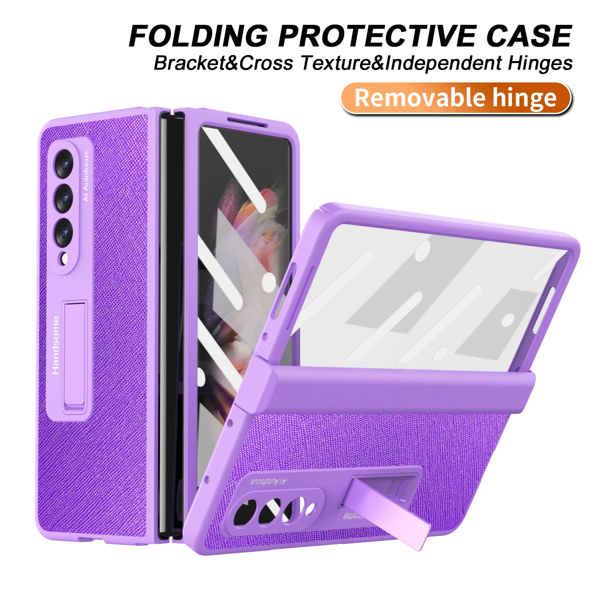 

New Folding Phone Case for Samsung Galaxy Z Fold 3 Hinged Bracket Phone Case Fold3 Cross Pattern Shell Film All-in-One Cover