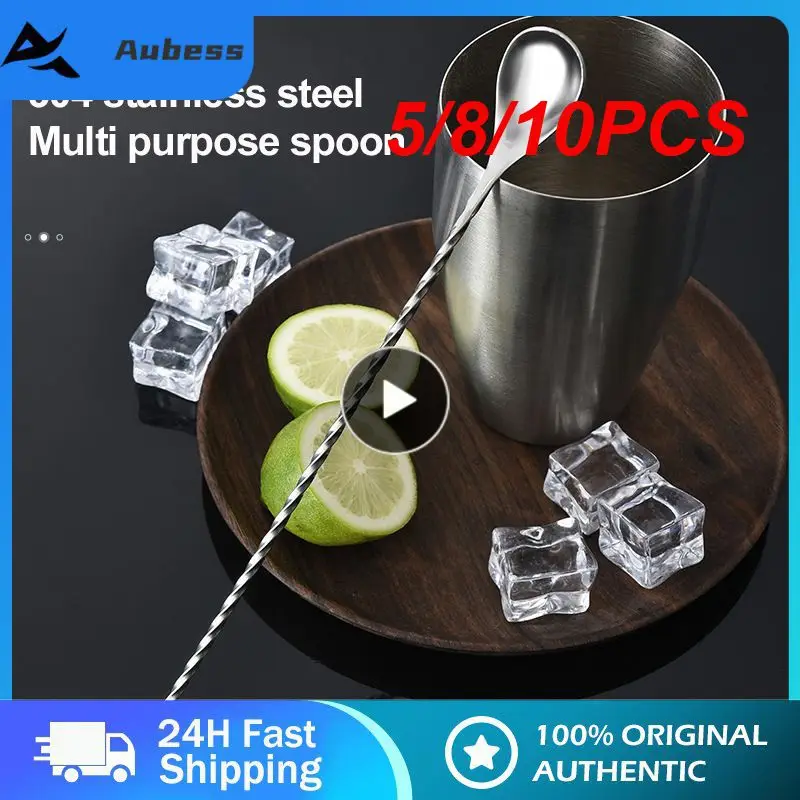 

5/8/10PCS Long Handle Spiral Mixing Spoon Bar Spoons Coffee Milk Tea Stir 304 Stainless Steel Spoon For Bar Kitchen