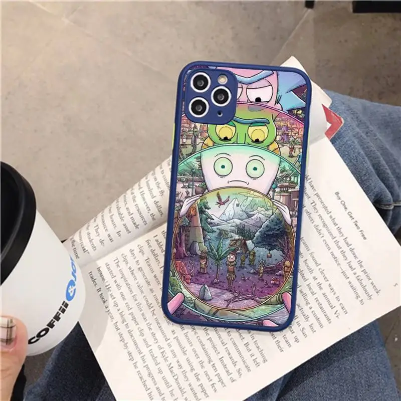 R-RickS Anime Funny Phone Case for iPhone 14 11 12 13 Mini Pro Max 8 7 Plus X XR XS MAX Translucent Matte Cover