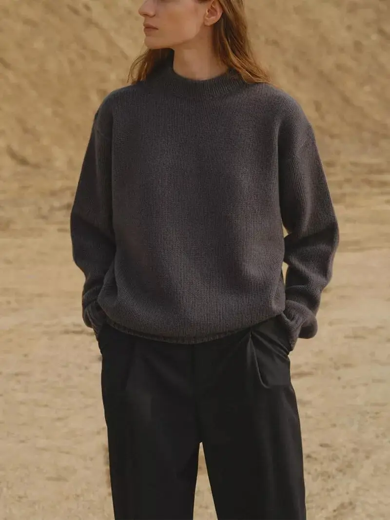 

Women's Sweater Half High Collar Long Sleeve Solid Color Vintage Knit Pullover